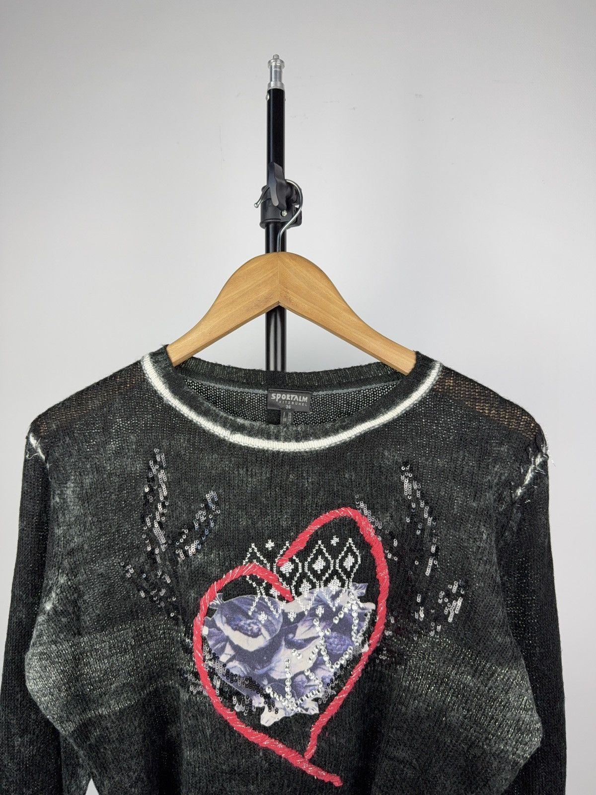Sportalm Kitzbuhel × Vintage Sportalm Y2K Mesh Knit Sweater Heart Patch Austria 2000s Size L / US 10 / IT 46 - 2 Thumbnail