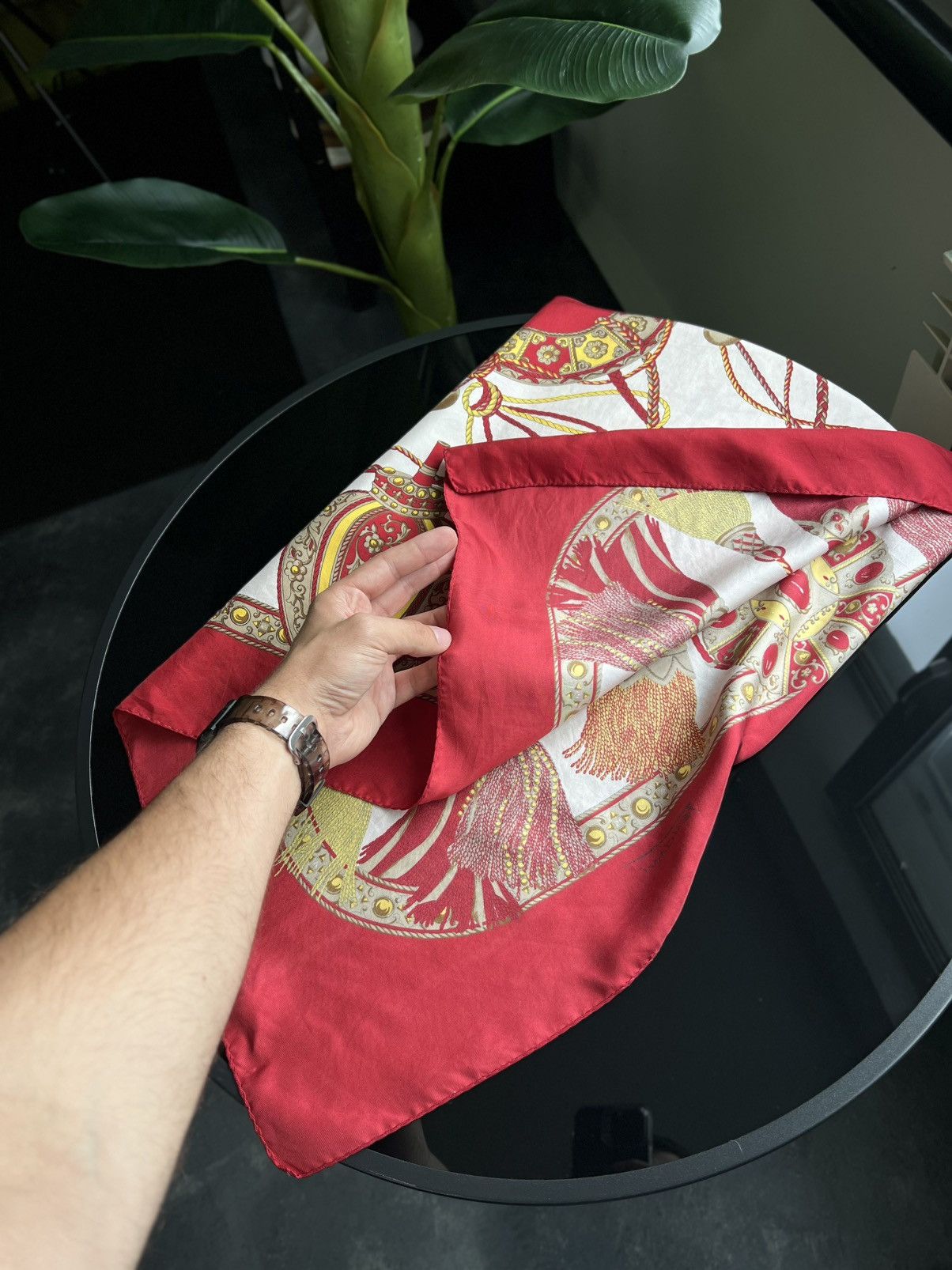 Vintage Feliciani Red Silk Scarf 86x85cm Tassel Print Vintage Size ONE SIZE - 4 Thumbnail