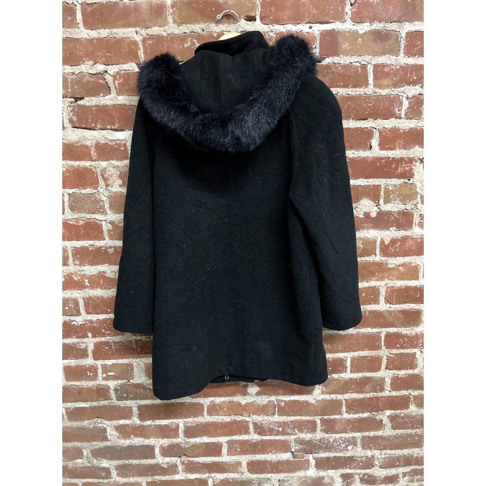 Vintage VINTAGE FS LIMITED Women's Coat Hooded Fur Lined Wool Peacoat Black Medium Adult Women Size M / US 6-8 / IT 42-44 - 2 Thumbnail