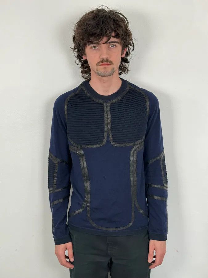 Versace Gianni Versace Navy Cotton Contrast Stitch Abstract Sweater Size US M / EU 48-50 / 2 - 2 Thumbnail