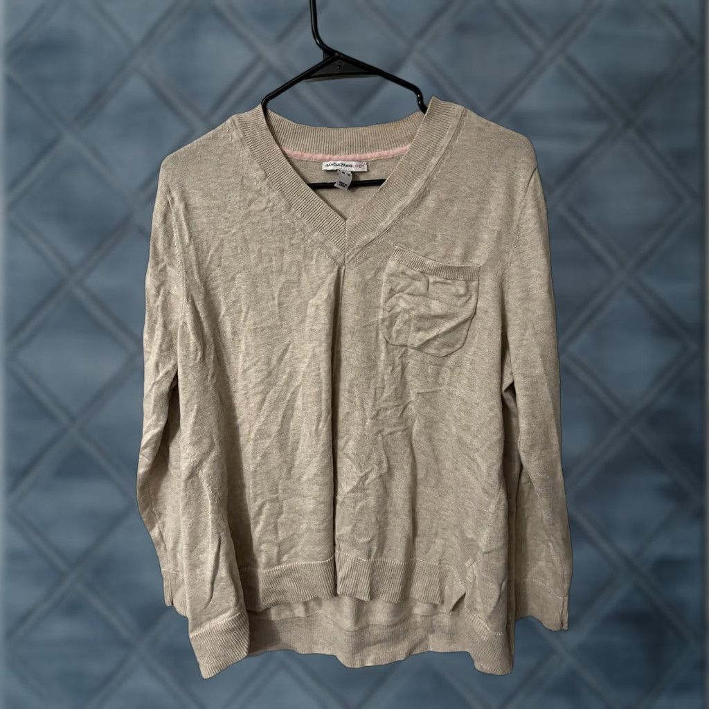 Isaac Mizrahi Isaac Mizrahi Live Womens Sweater V-Neck Casual Knit XL Beige Cotton Rayon Pullover Classic Designer Vintage No Size XL / US 12-14 / IT 48-50 - 1 Thumbnail
