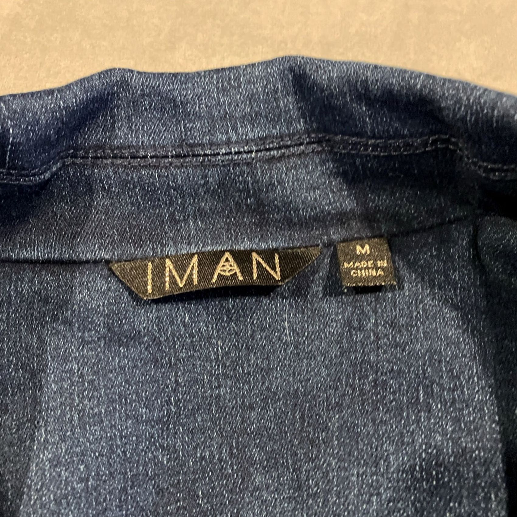 Vintage IMAN Denim Blazer Womens Regular Medium Black Cotton Gold Buttons Wide Lapel Mid-Length Button Slip On Blazer, Denim, Jacket, Coat - IMAN Global Chic Size M / US 6-8 / IT 42-44 - 4 Thumbnail
