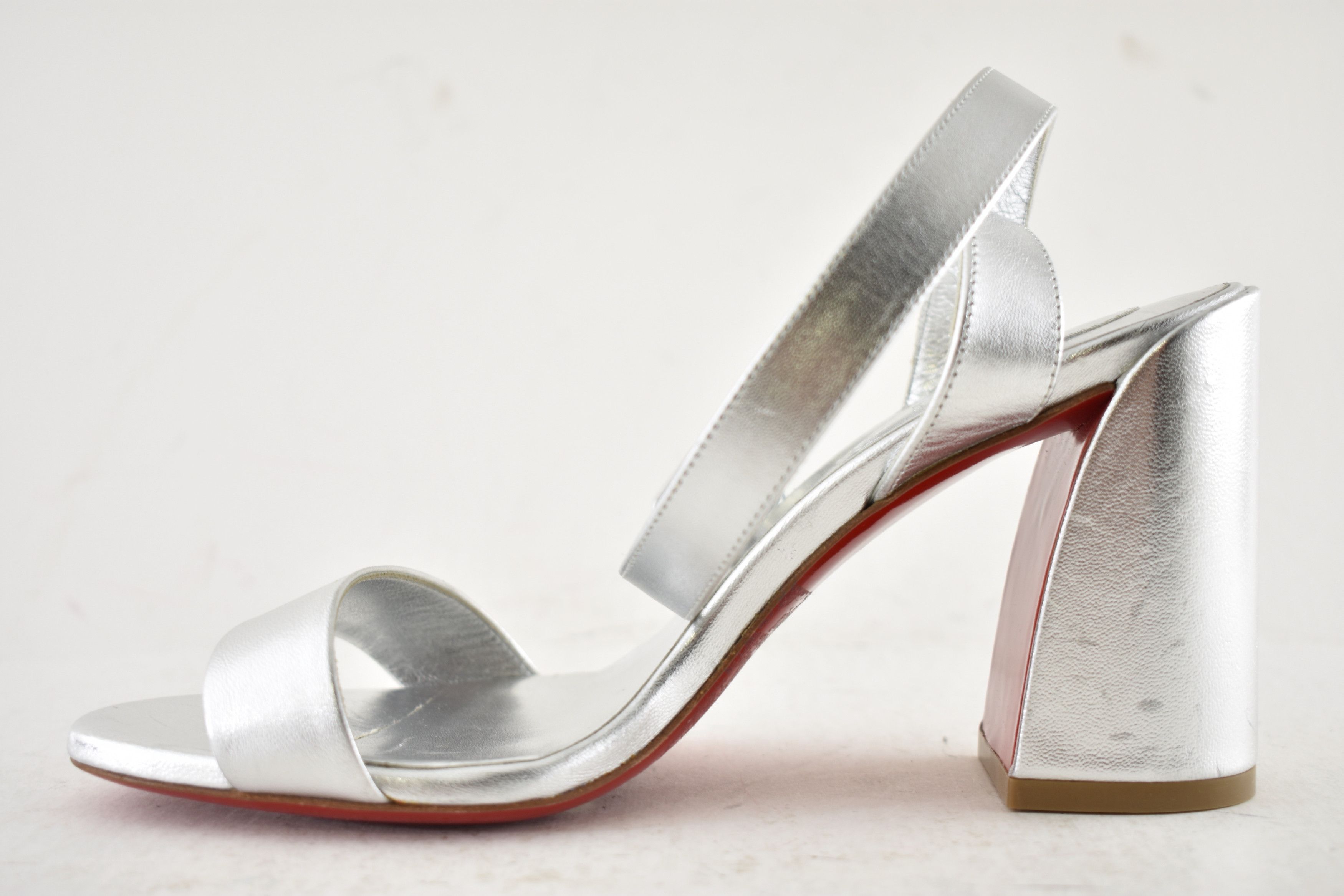 Christian Louboutin Miss Sabina 85 Silver Ankle Strap Block Heel Sandal 36.5 Size US 6.5 / IT 36.5 - 11 Thumbnail