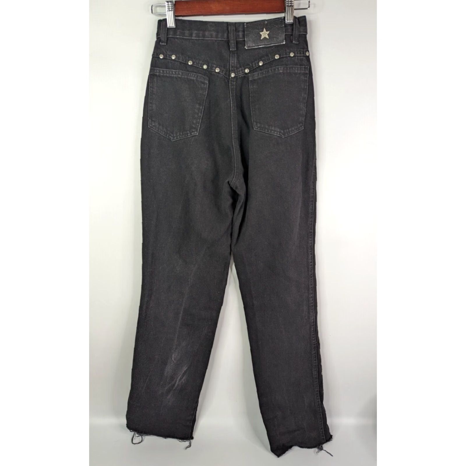 Roper VINTAGE Roper Jeans Women 5/6 Black Studded High Rise Raw Hem Y2K Western Cowgirl Rider Style Mom Size 27" / US 4 / IT 40 - 4 Thumbnail
