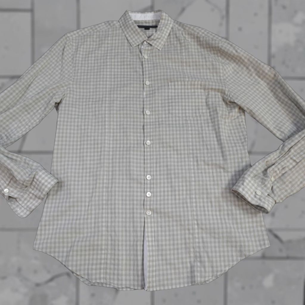 John Varvatos John Varvatos Shirt M Plaid Long Sleeve Lightweight 100% Cotton Beige Mens Button-Up Size US M / EU 48-50 / 2 - 1 Thumbnail