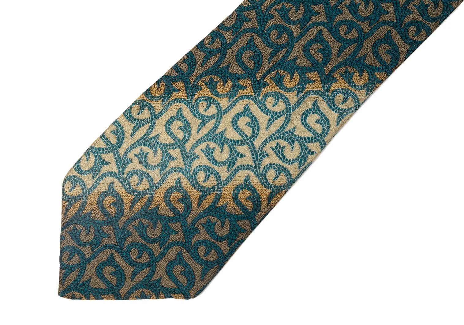 Jean Paul Gaultier Silk Regimental Tie in Beige and Teal Green Size ONE SIZE - 3 Thumbnail