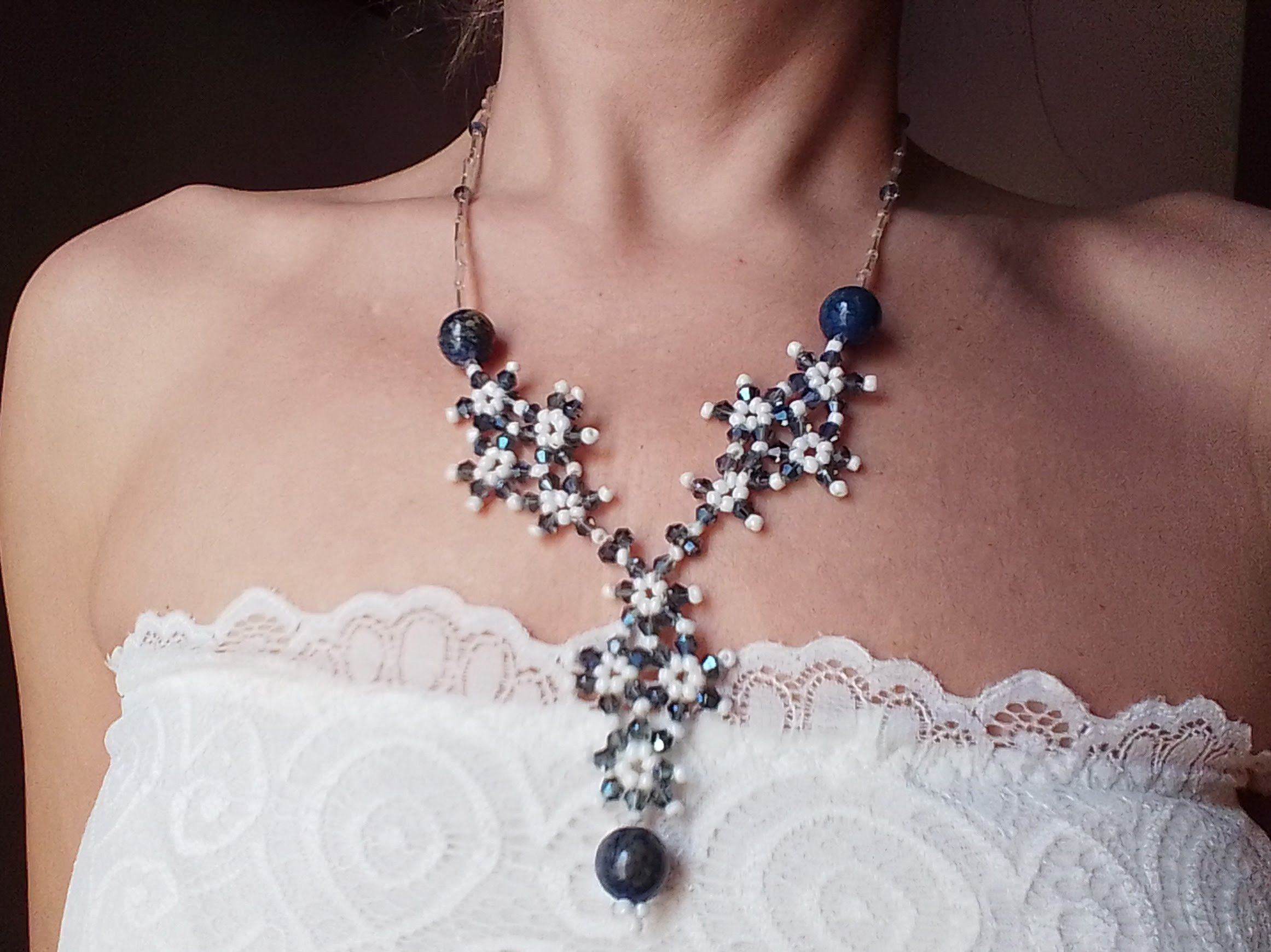 Handmade Necklace in grey/blue Crystal Lapis lazuli gemstones Size ONE SIZE - 1 Thumbnail