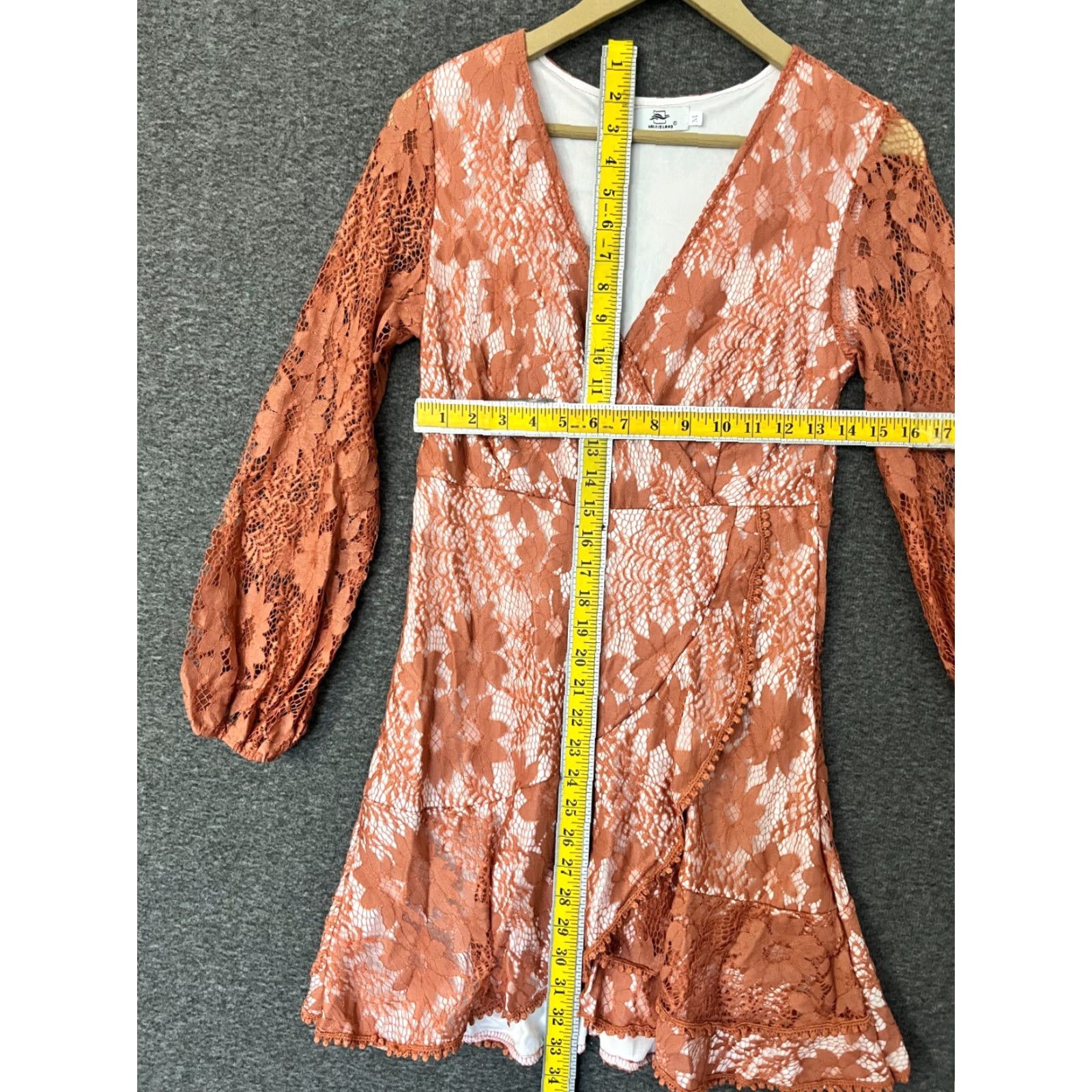 Vintage Halfisland Coral M Lace Dress Cocktail Party Long Sleeve V-Neck Flare Dress Women M Coral Lace Size M / US 6-8 / IT 42-44 - 4 Thumbnail
