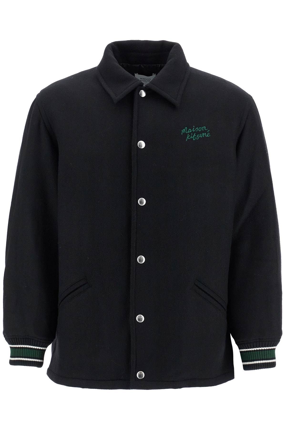 Maison Kitsune Maison Kitsune Black Wool Varsity Jacket With 