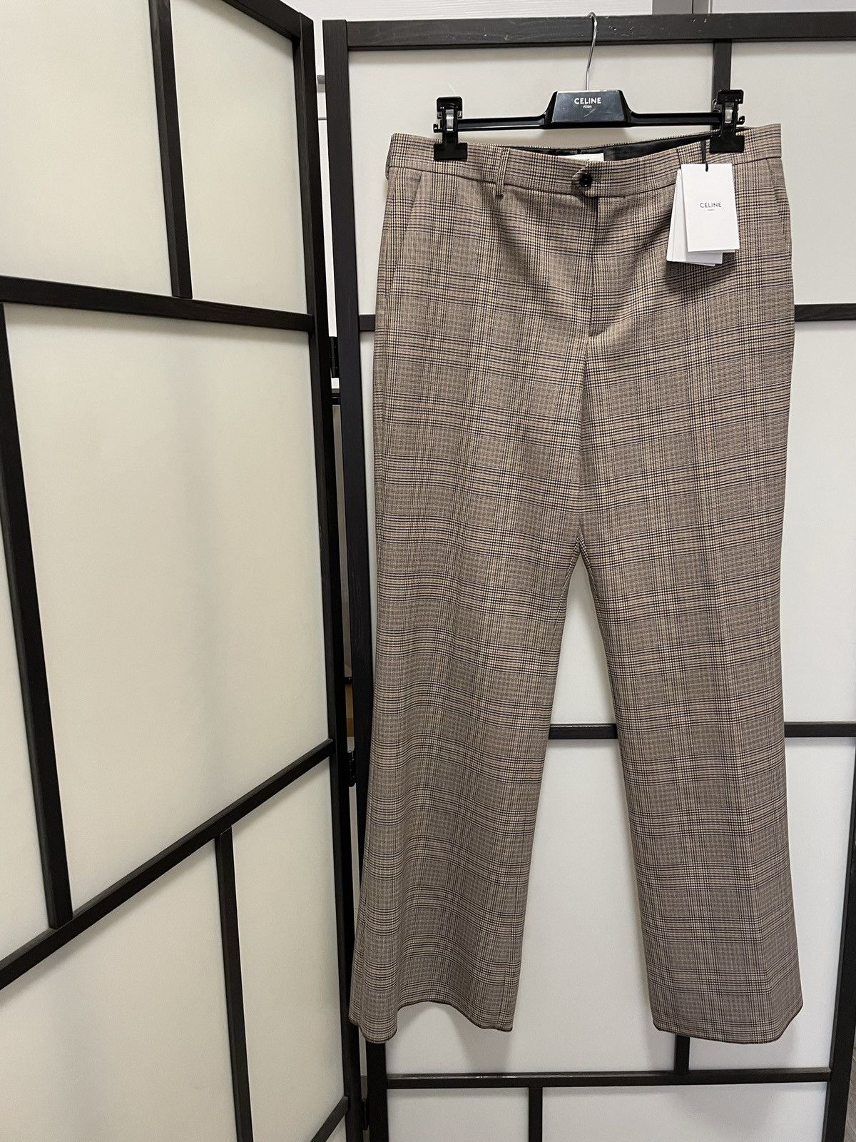 Celine × Hedi Slimane RARE - SS22 Prince of Wales Check Wool Bootcut Pants  54 | Grailed