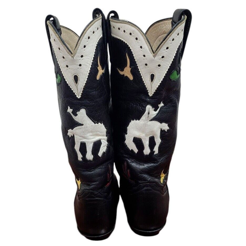 Larry Mahan Larry Mahan Rodeo Black White Red Cowgirl Cowboy Boots Size US 7 / IT 37 - 10 Thumbnail