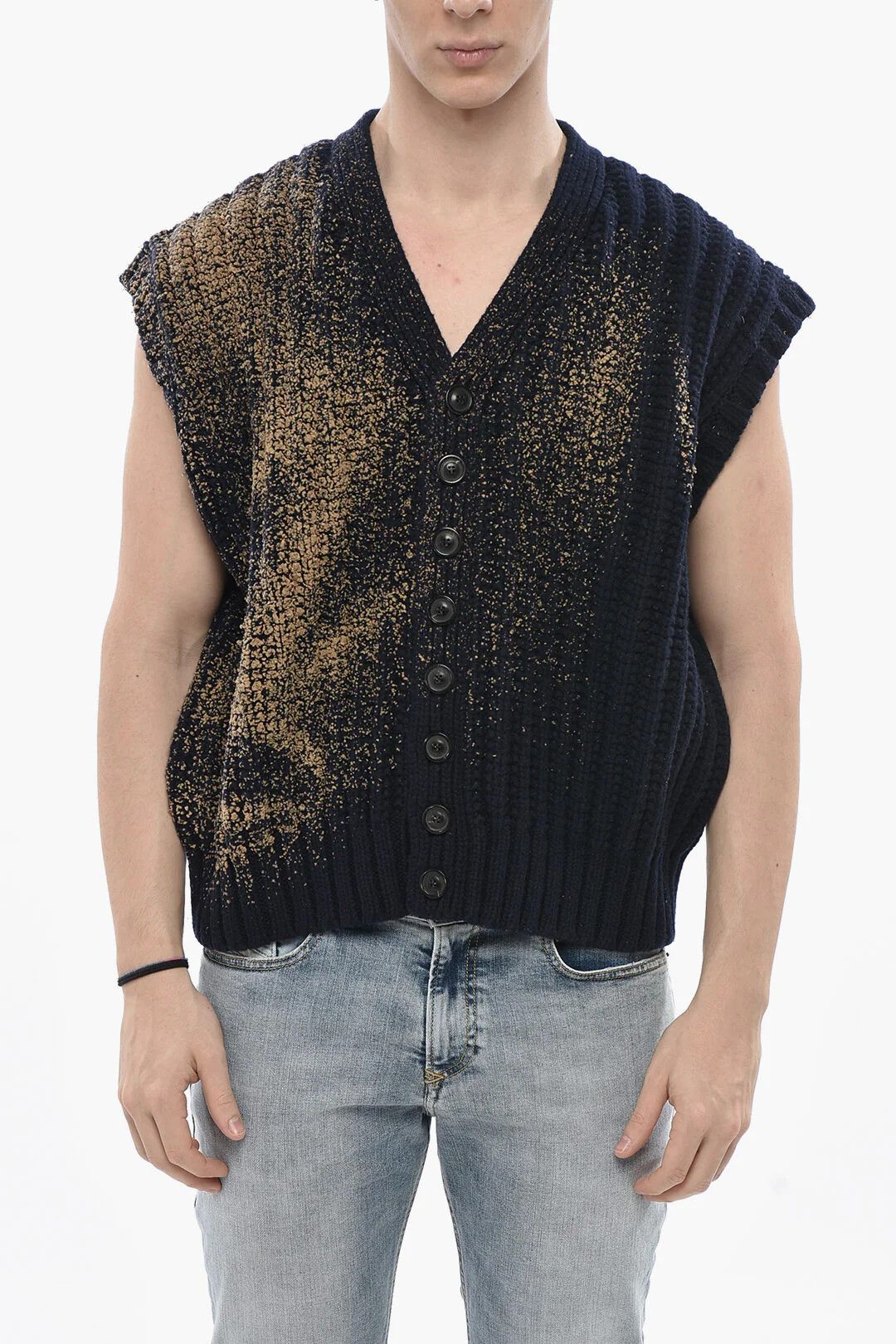 Maison Margiela og1mm0326 Sleeveless Wool Cardigan in Blue Size US S / EU 44-46 / 1 - 1 Thumbnail