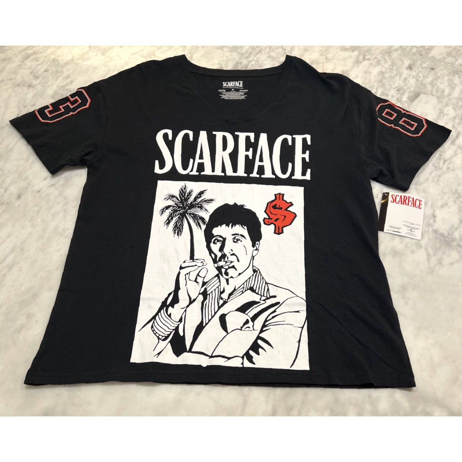 Vintage Scarface Tony Montana Graphic T-Shirt Men M ‘83 On Sleeves Miami Back NWT Shirt Men M Black Graphic Print 80s Movie Tony Montana NWT Size US M / EU 48-50 / 2 - 2 Thumbnail