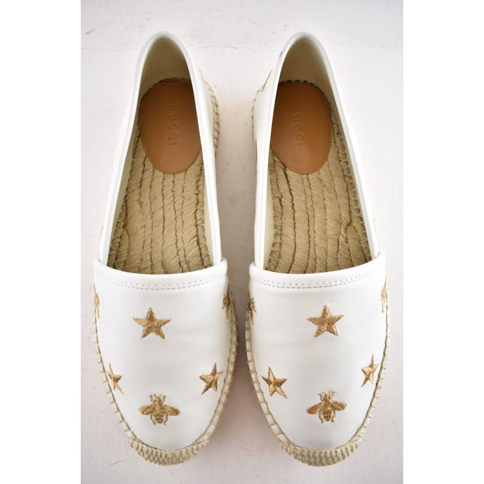 Gucci Gucci Pilar White Leather Gold Bee Star Embroidered Logo Size US 7 / IT 37 - 8 Thumbnail