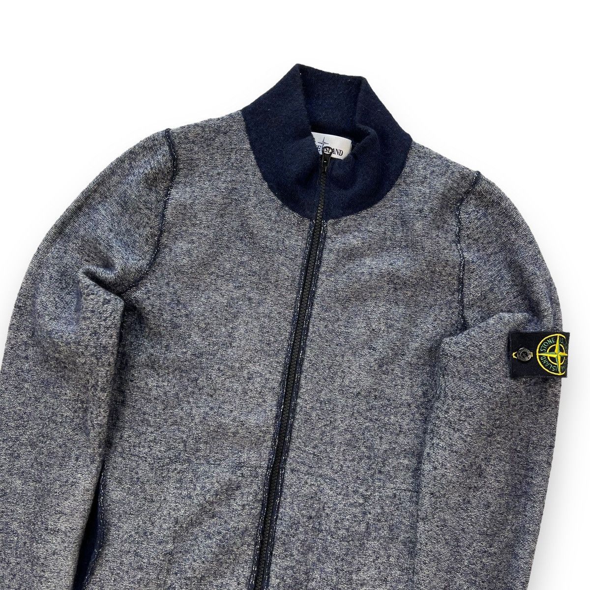 image of Stone Island Grey & Navy Full Zip Sweater, Men's (Size Small)