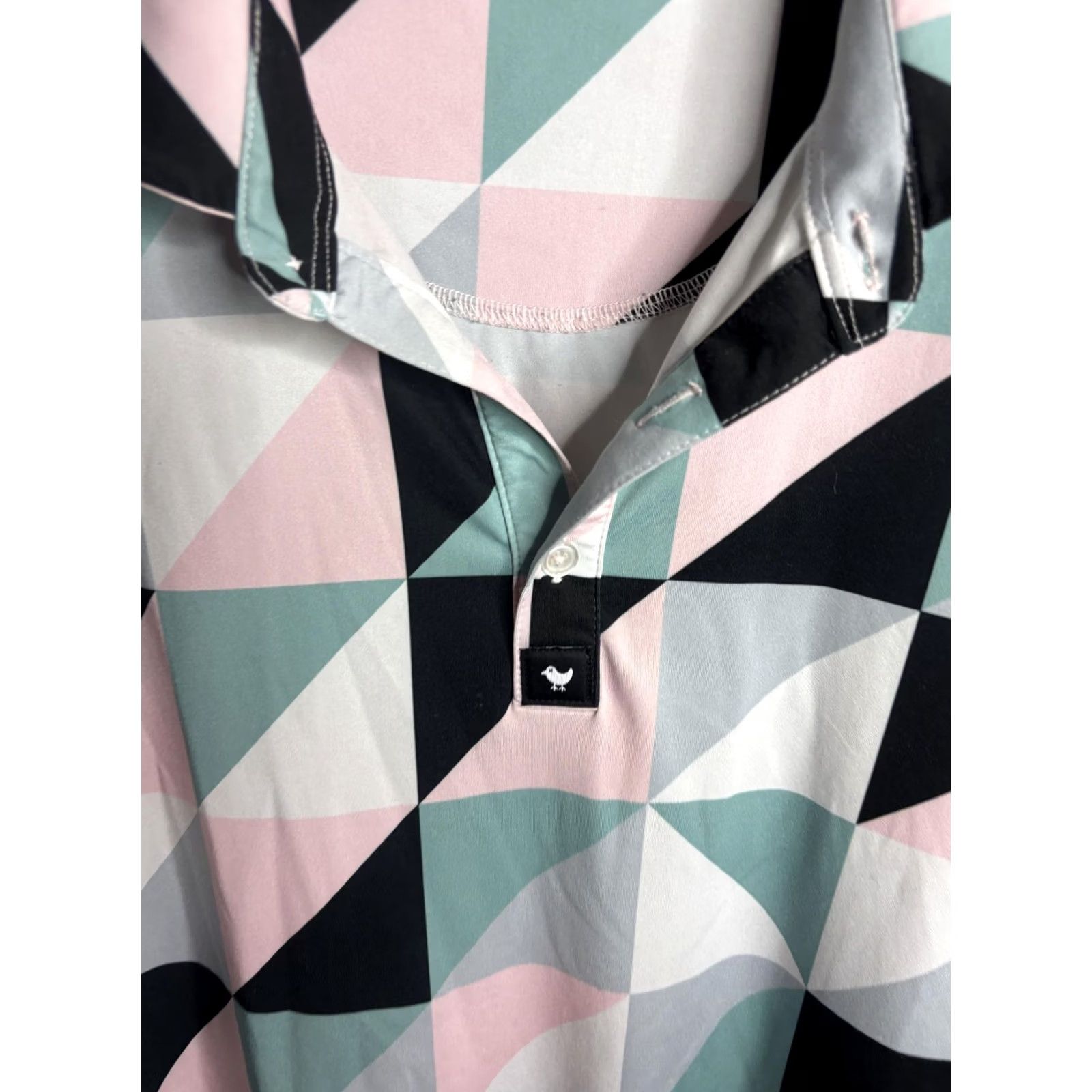 Vintage Bad Birdie Polo Shirt Mens M Pink Green Black Geometric Golf Allover Print Size US M / EU 48-50 / 2 - 2 Thumbnail