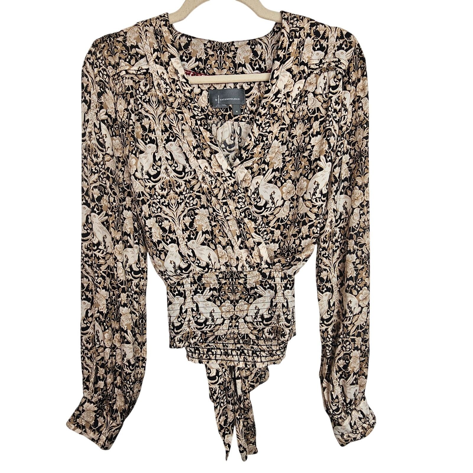 Anthropologie Anthropologie Womens Floral Rabbit Print Surplice Top Sz M Size M / US 6-8 / IT 42-44 - 1 Thumbnail