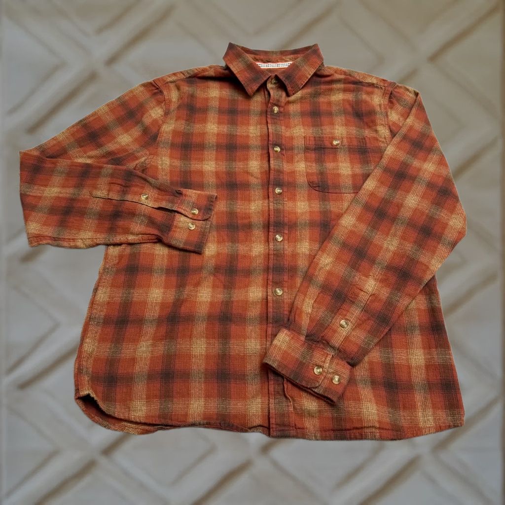 J Brand The Normal Brand Button Down Flannel Shirt Mens Large Orange Rust Plaid Cotton - Excellent Condition Size US L / EU 52-54 / 3 - 1 Thumbnail