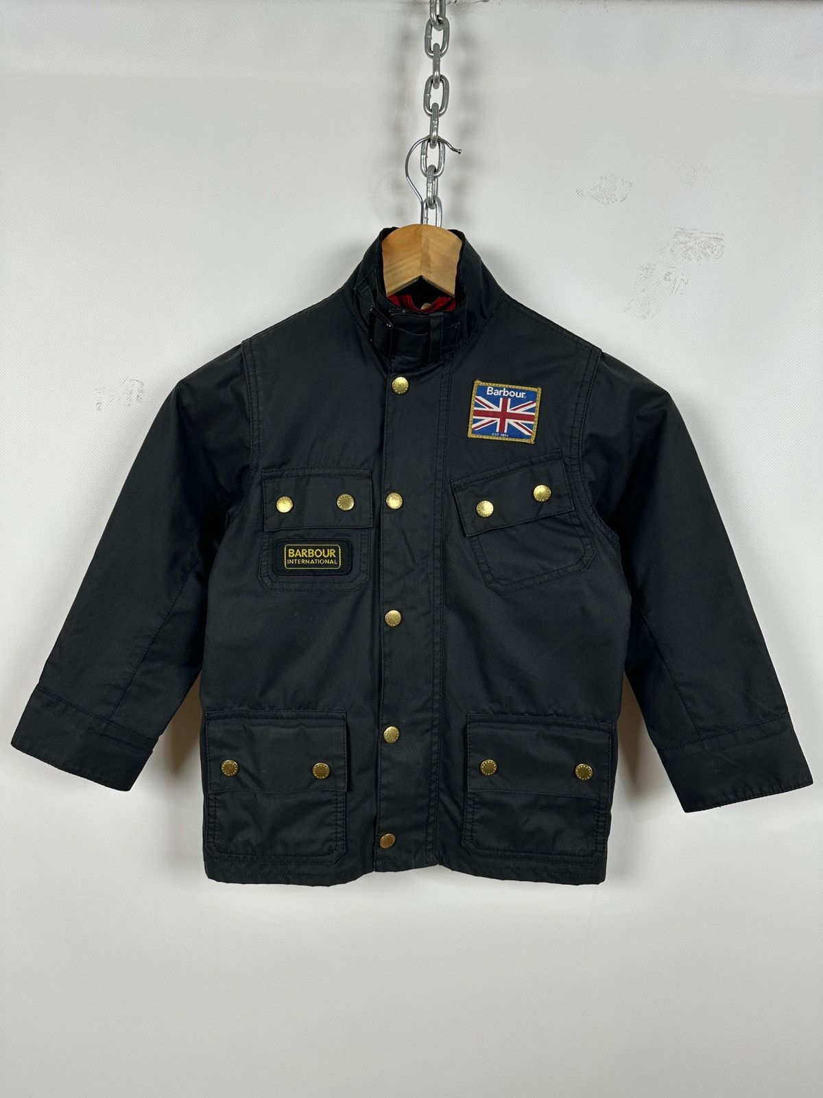 Barbour Kids Barbour Union Jack International Black Waxed Jacket Size US XXS / EU 40 - 1 Thumbnail