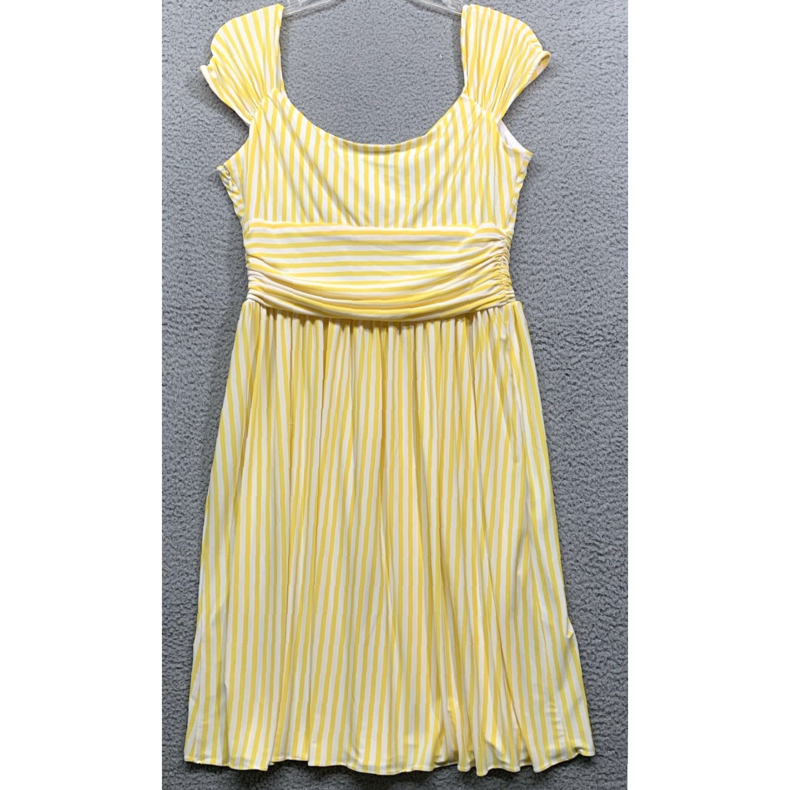 Nine West Nine West Women's Dress Size 12 Yellow White Stripe Fit & Flare Lined Top Zipper Dress Size XL / US 12-14 / IT 48-50 - 4 Thumbnail