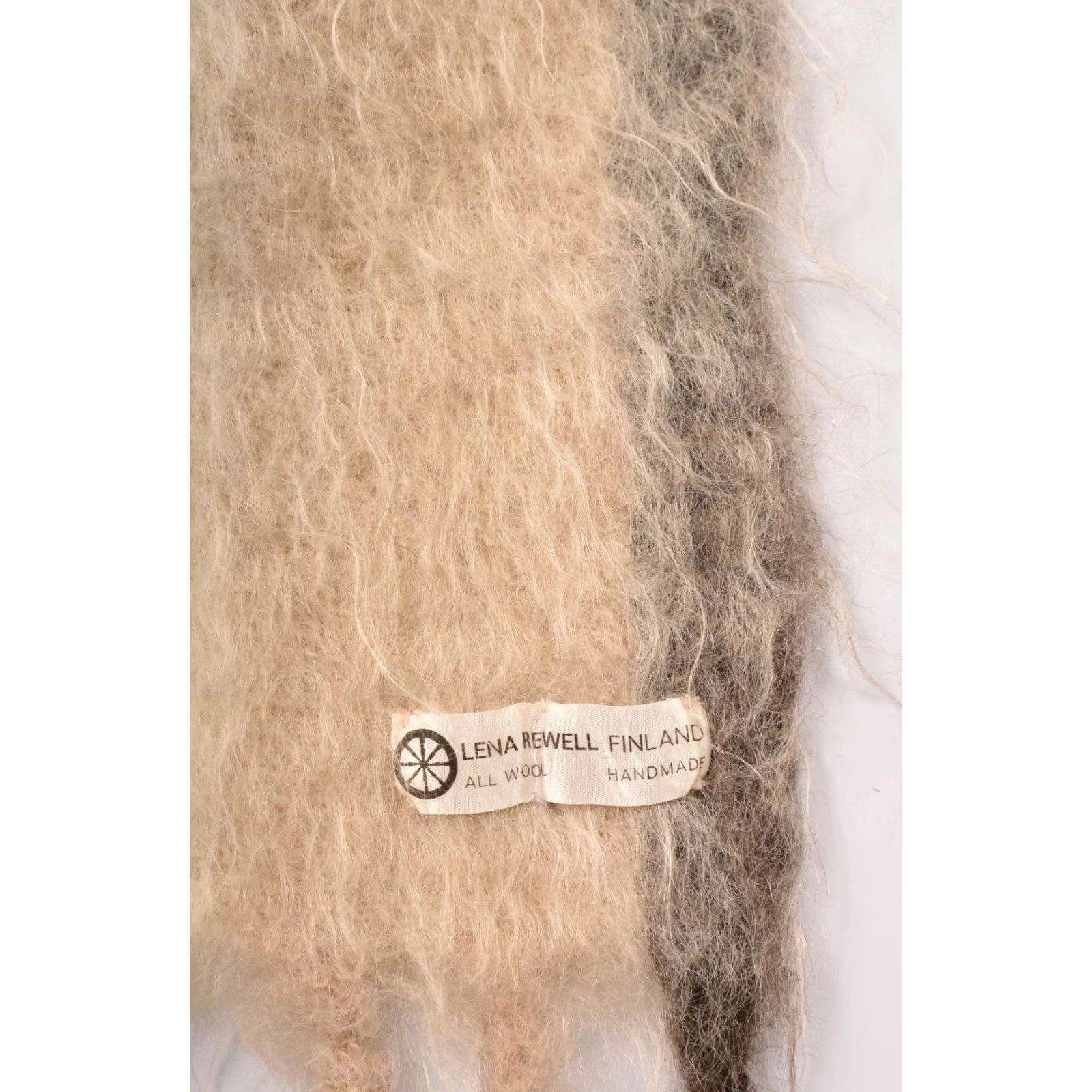 Vintage Lena Rewell Finland All Wool Handmade Scarf Size 160 x 38 cm Beige Wool Scarf Women Used Small Traces of Wear Size ONE SIZE - 3 Thumbnail