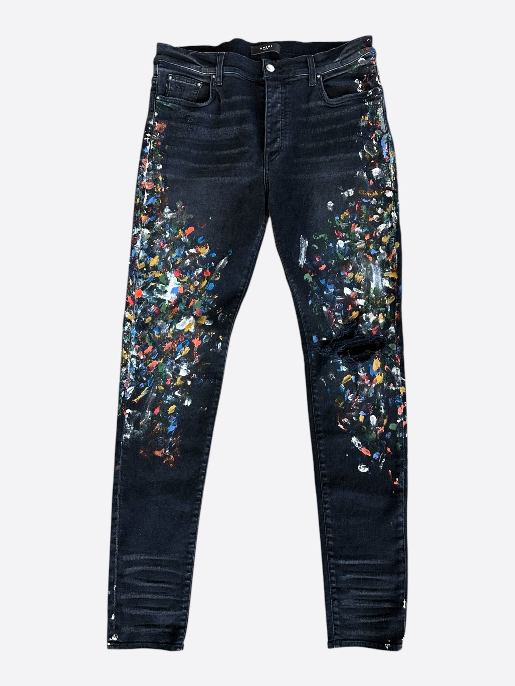 Amiri Amiri Aged Black Paint Splatter Distressed Jeans Size US 38 / EU 54 - 1 Thumbnail