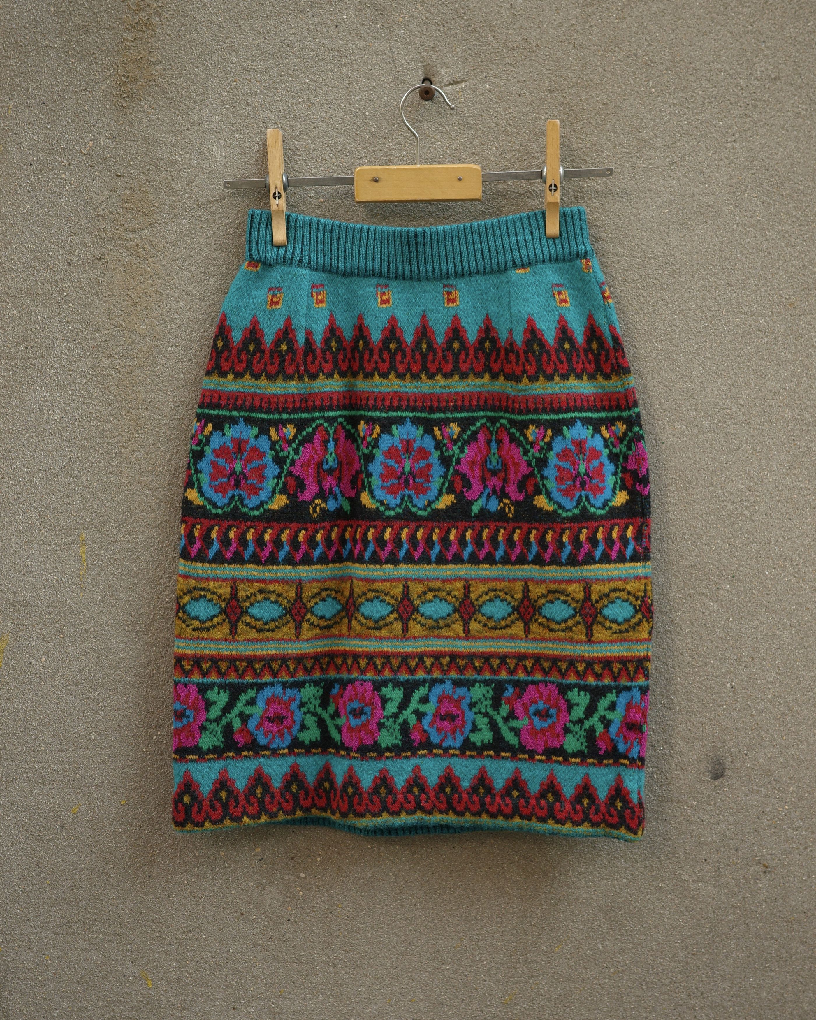 Japanese Brand × Yoshiyuki Konishi 90s Yoshiyuki Konishi Ficce Donna Folk Art Knit Skirt Size 24" / US 00 / IT 34 - 2 Thumbnail