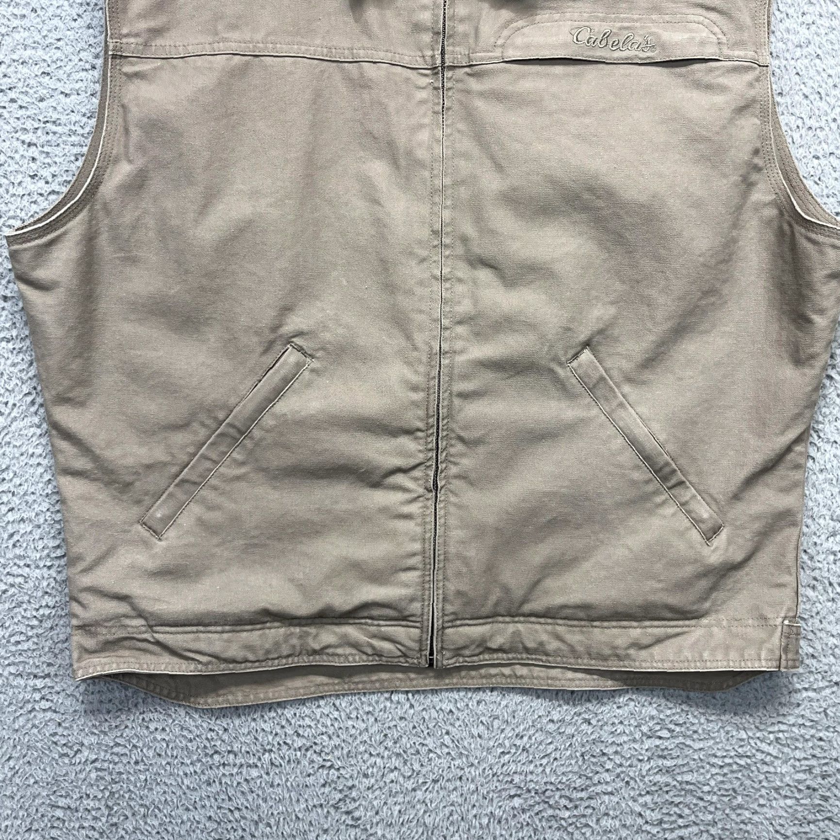 Vintage Cabela's Vest Mens XL Khaki Zip Front Fleece Lined Canvas Outdoor Workwear Field Shirt Size US XL / EU 56 / 4 - 4 Thumbnail