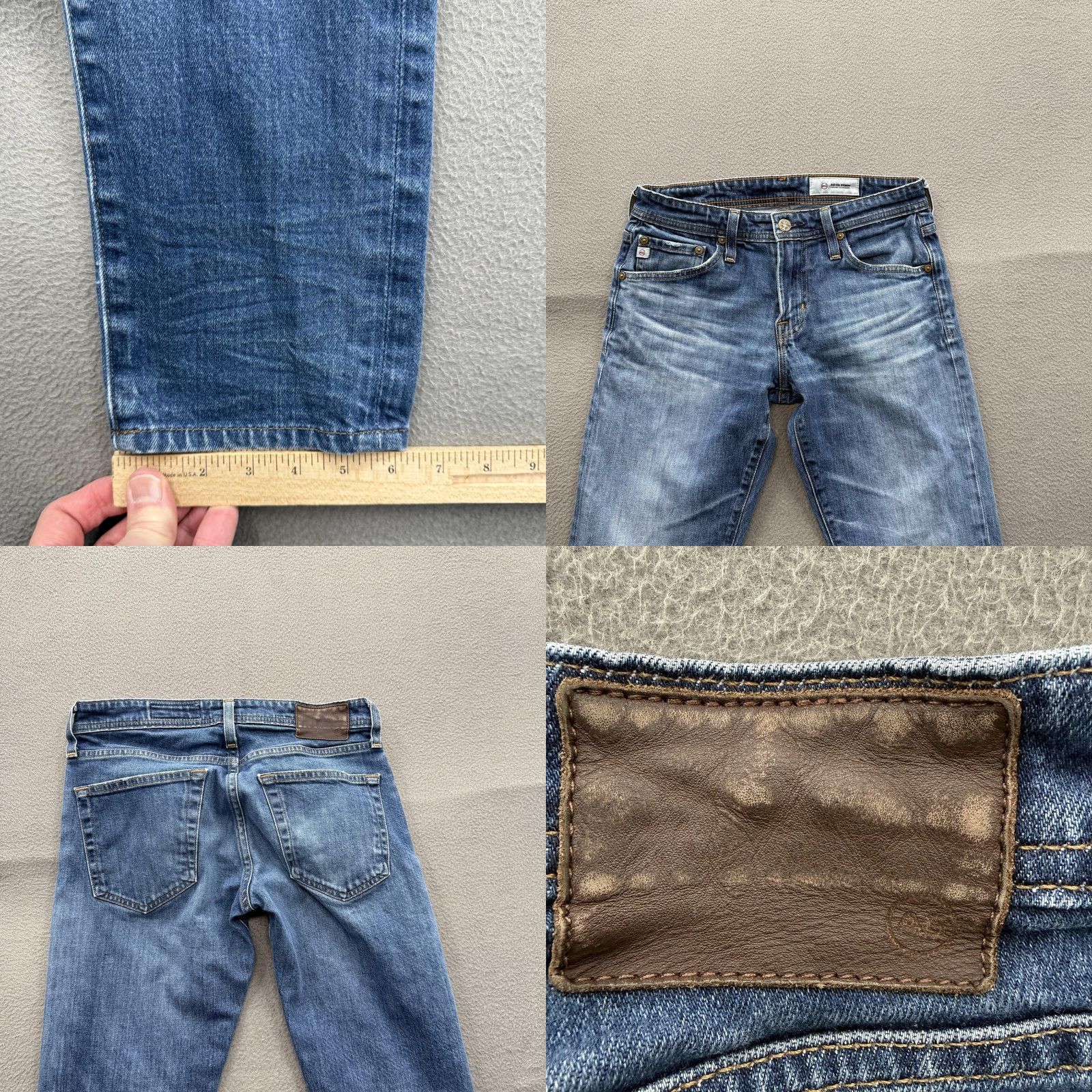 Denime AG Adriano Goldschmied The Tellis Jeans Slim Taper Blue 29R 29x31 Denim Stretch Mens Pants Size US 29 - 8 Thumbnail