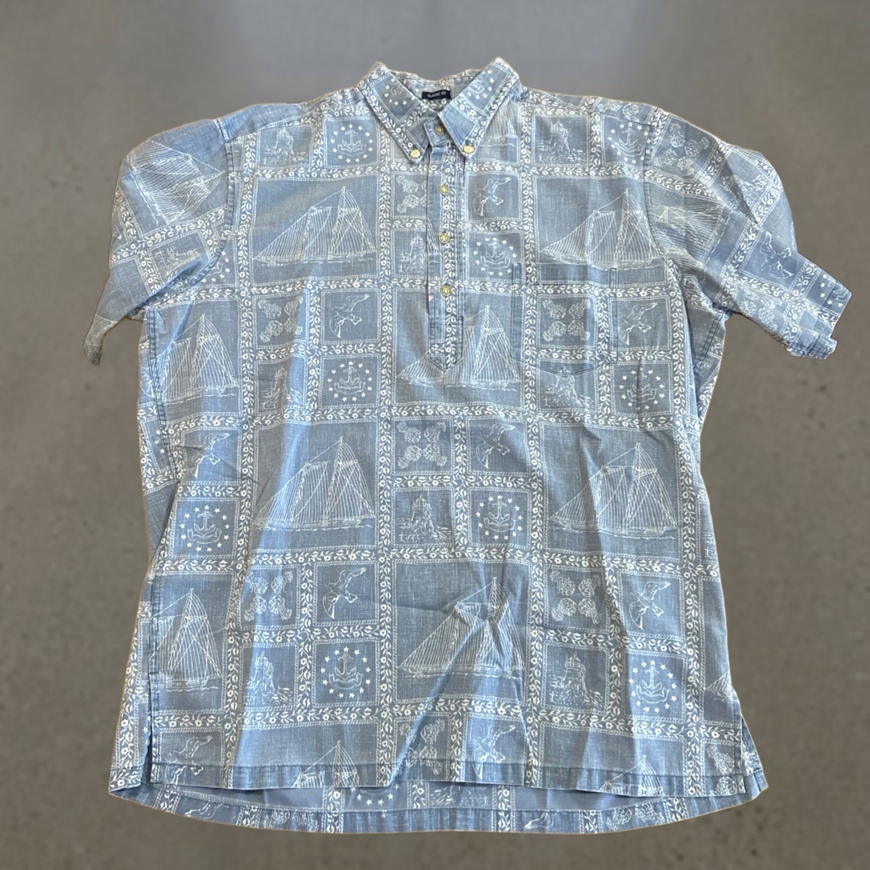 Reyn Spooner VINTAGE Reyn Spooner Hawaiian Sailor Popover Shirt L Blue Button-Up Short Sleeve Collared Men"} Size US L / EU 52-54 / 3 - 1 Thumbnail