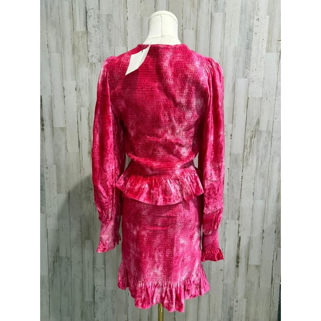 LoveShackFancy LoveShackFancy Evan Pink Tie Dye Velvet Mini Dress Medium Size M / US 6-8 / IT 42-44 - 6 Thumbnail