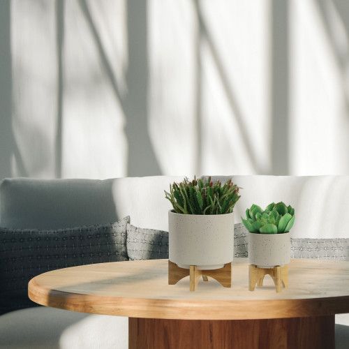 Designer × Homemade S/2 5/8" PLANTER W/ WOOD STAND, MATTE BEIGE Size US L / EU 52-54 / 3 - 8 Thumbnail