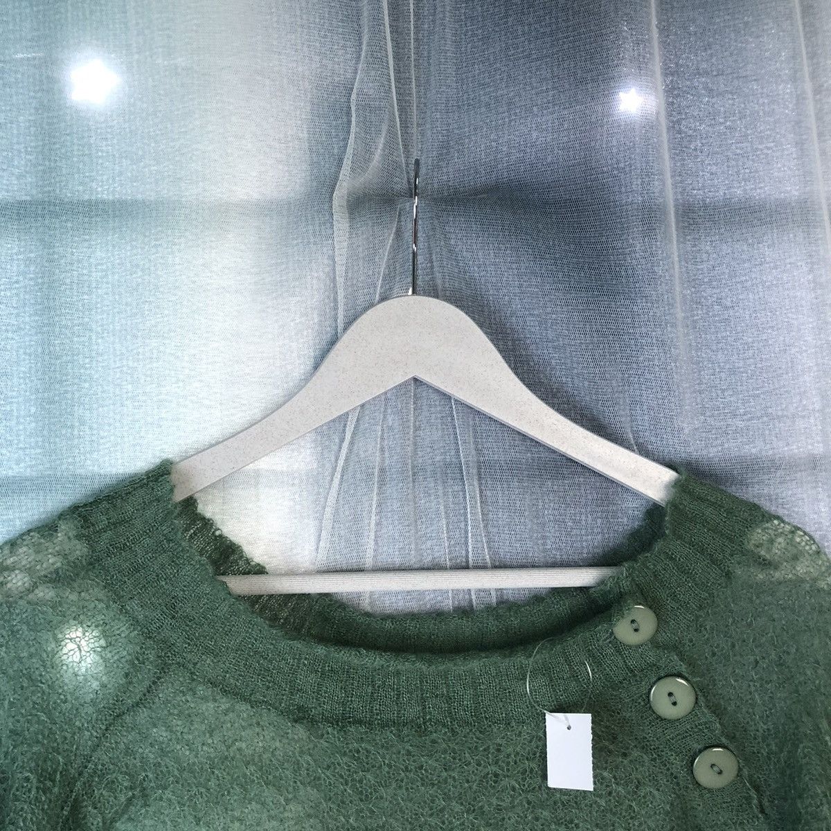 Homespun Knitwear R OH Green Mesh Net Crochet Green Knitwear #7404 Size S / US 4 / IT 40 - 4 Thumbnail