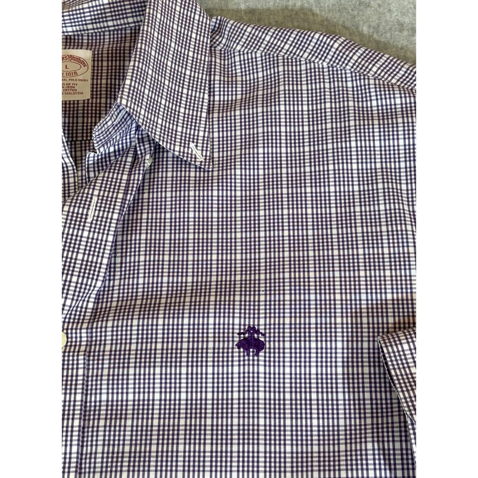Brooks Brothers Brooks Brothers Shirt Mens Large Purple Check Long Sleeve Button Business Formal Size 42R - 2 Thumbnail