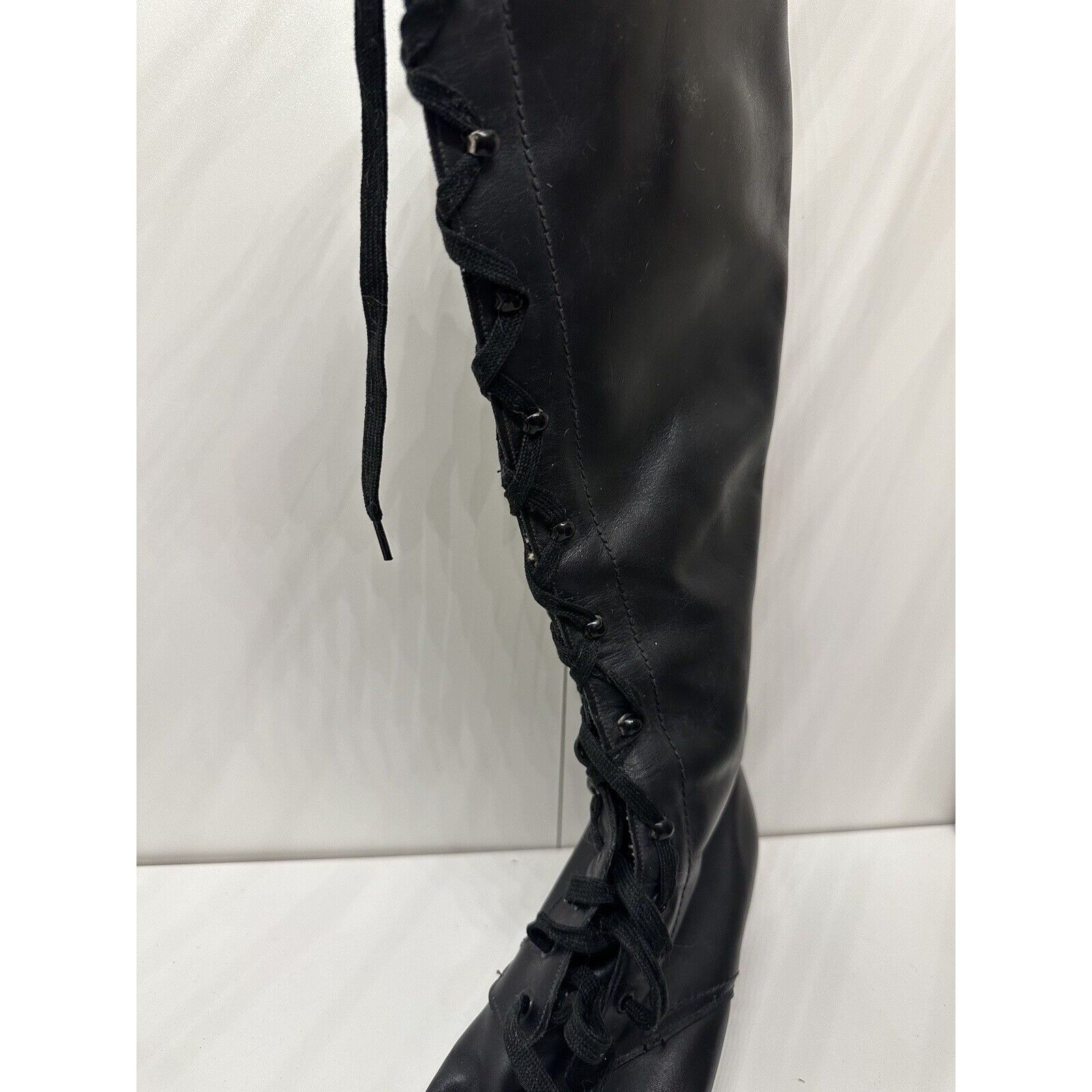 Vintage Vtg Crockett & Jones Corset lace up boots Sherpa Lined Black Size US 5.5 / IT 35.5 - 16 Thumbnail