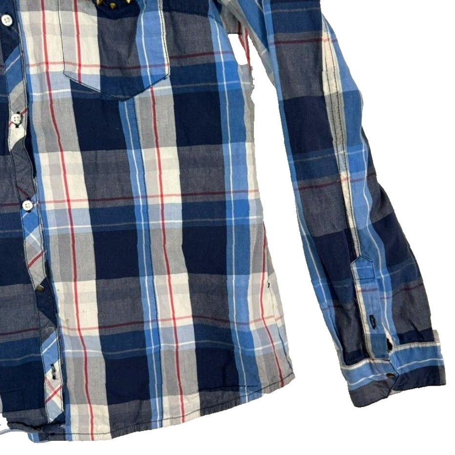 Zara VINTAGE Zara Trafaluc Shirt Womens M Plaid Spiked Pockets 100% Cotton Grunge Blue Safe? Size M / US 6-8 / IT 42-44 - 6 Thumbnail