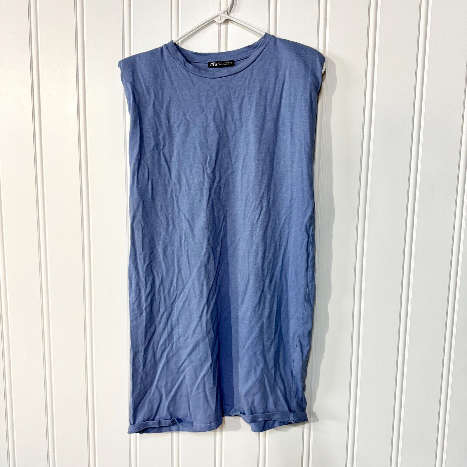 Zara Zara Padded Shoulder Crewneck Cotton Blue Tunic Dress Medium Size M / US 6-8 / IT 42-44 - 1 Thumbnail