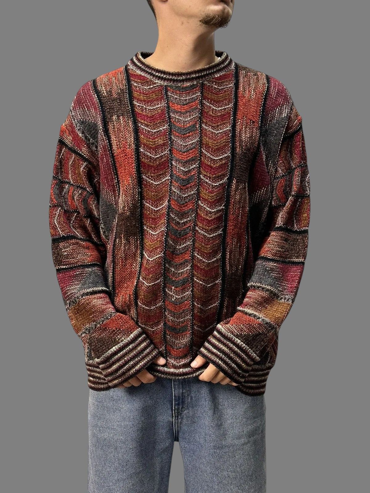 Raf Simons Vintage RAF Simons style Diesel Y2k Red Knit Sweater Wool Size US L / EU 52-54 / 3 - 1 Thumbnail