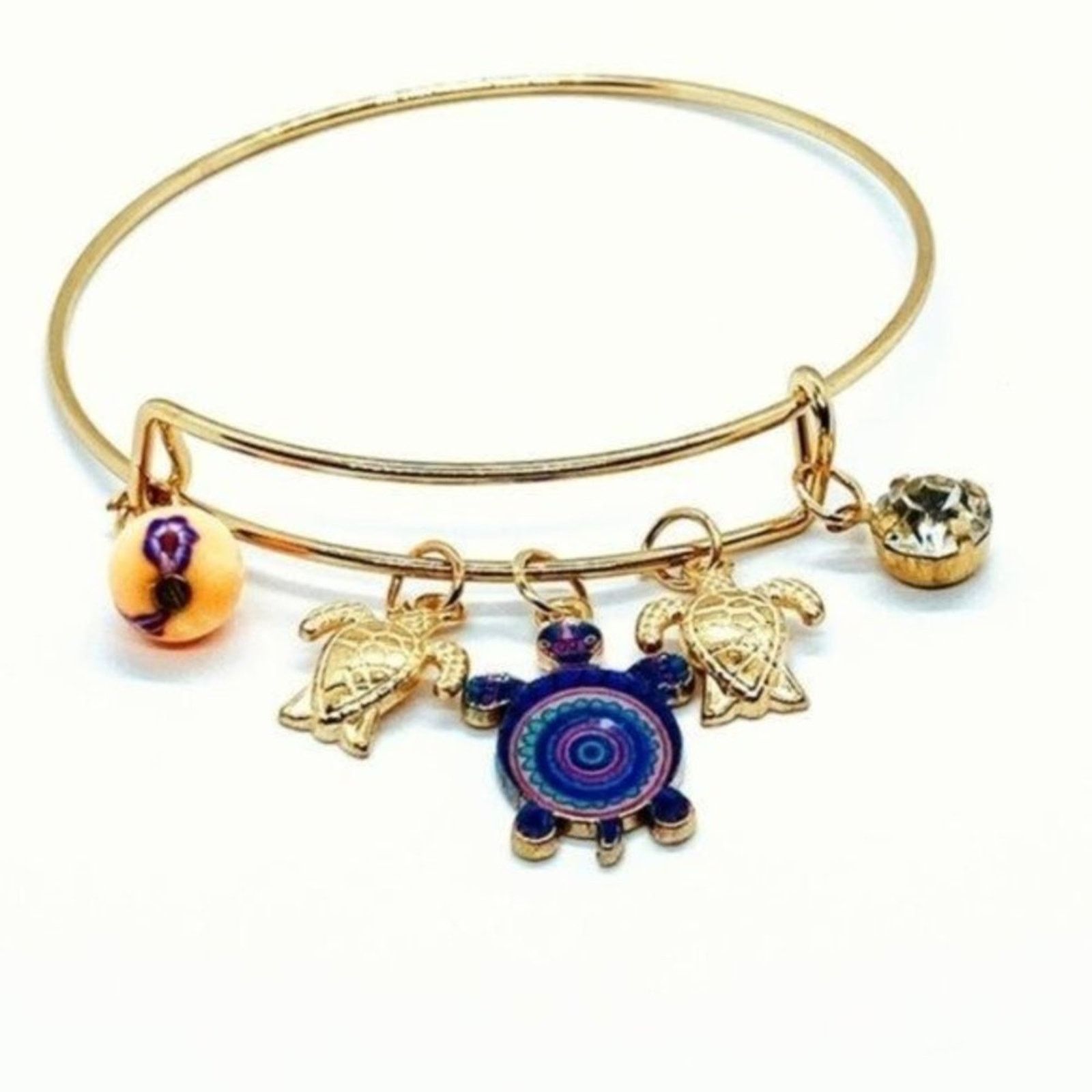Other Beaded Sea Turtle Charm Colorful Bangle Bracelet Size ONE SIZE - 4 Thumbnail