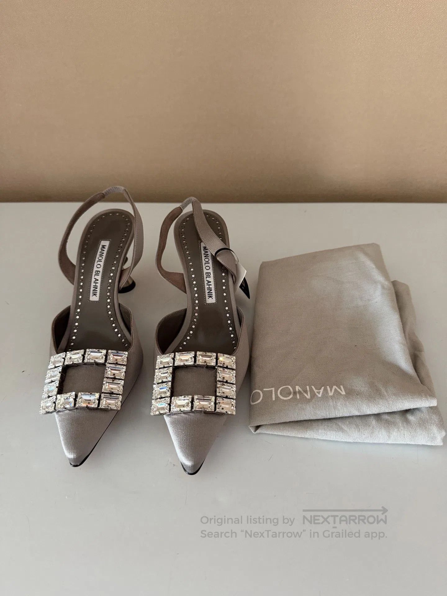 Japanese Brand Manolo Blahnik Champagne Satin Heel Sandals. Size US 6 / IT 36 - 9 Thumbnail