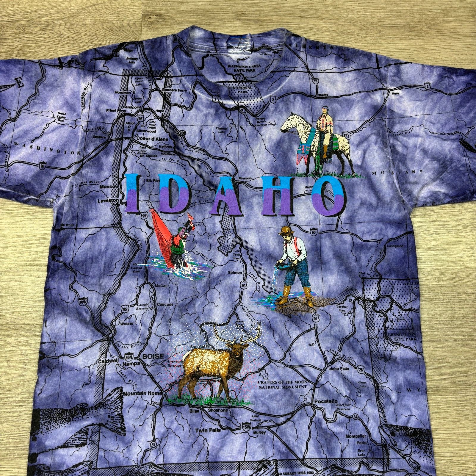 Gildan × Vintage VTG 90s Idaho State Map Tie Dye AOP Single Stitch Shirt Med Size US M / EU 48-50 / 2 - 2 Thumbnail