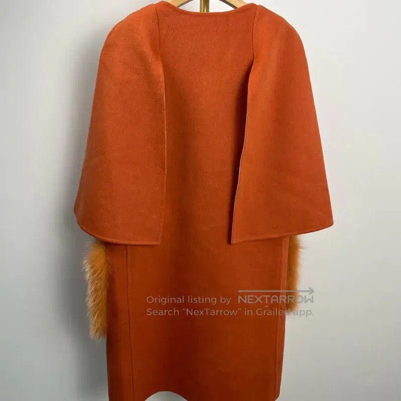 Fendi Fendi Orange Wool Women's Coat with Fur Trim . Size L / US 10 / IT 46 - 2 Thumbnail