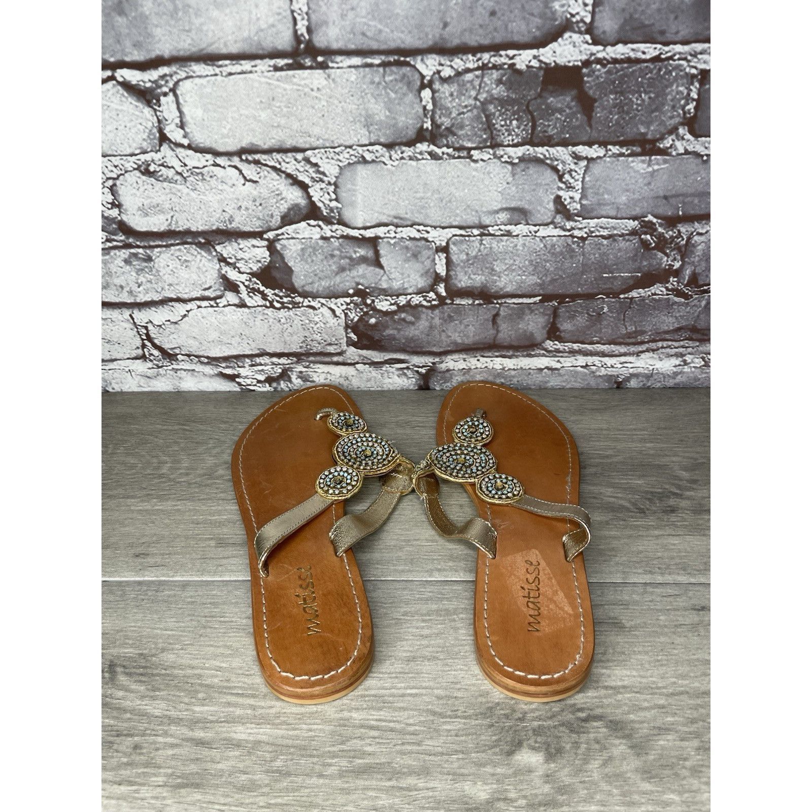 Matiere Studio Matisse Silver Leather Beaded Embellished Flat Thong Sandals Size US 11 / IT 41 - 16 Thumbnail