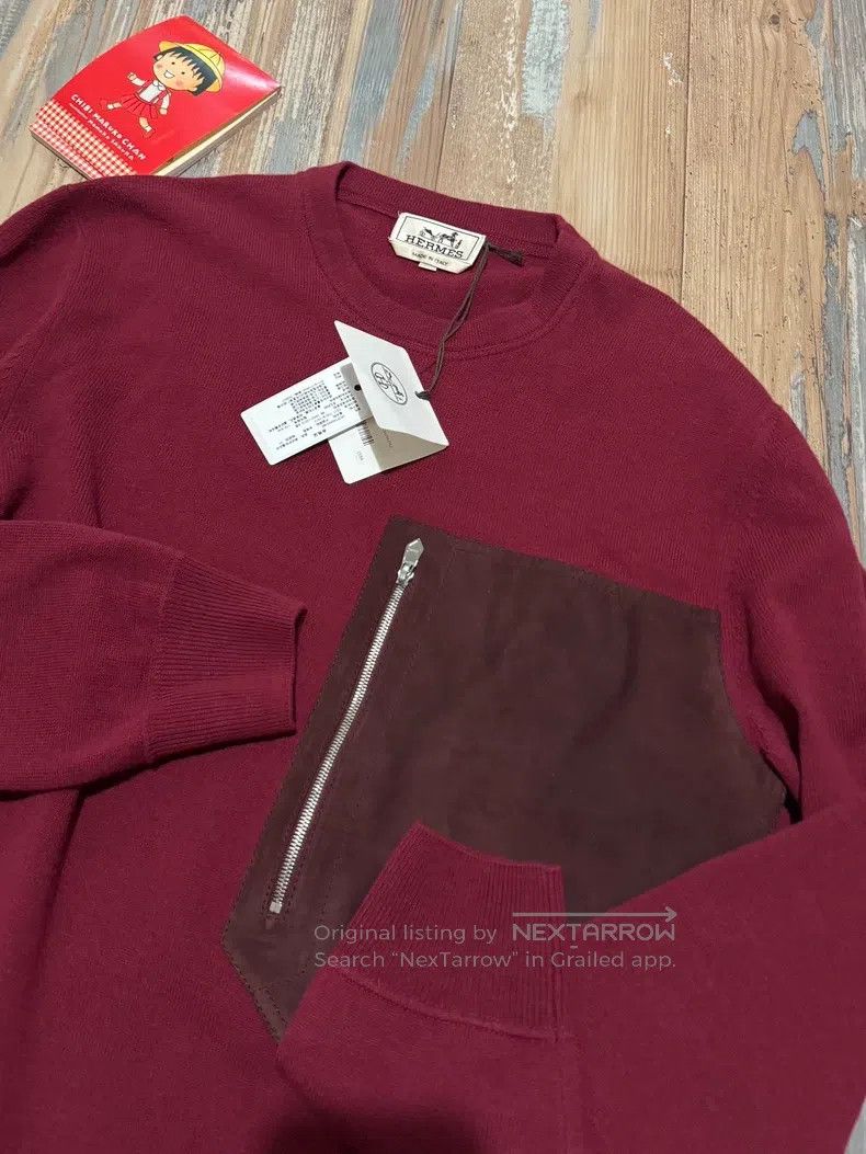Hermes Hermes Wool and Sheepskin Burgundy Crewneck Sweater Size US M / EU 48-50 / 2 - 2 Thumbnail
