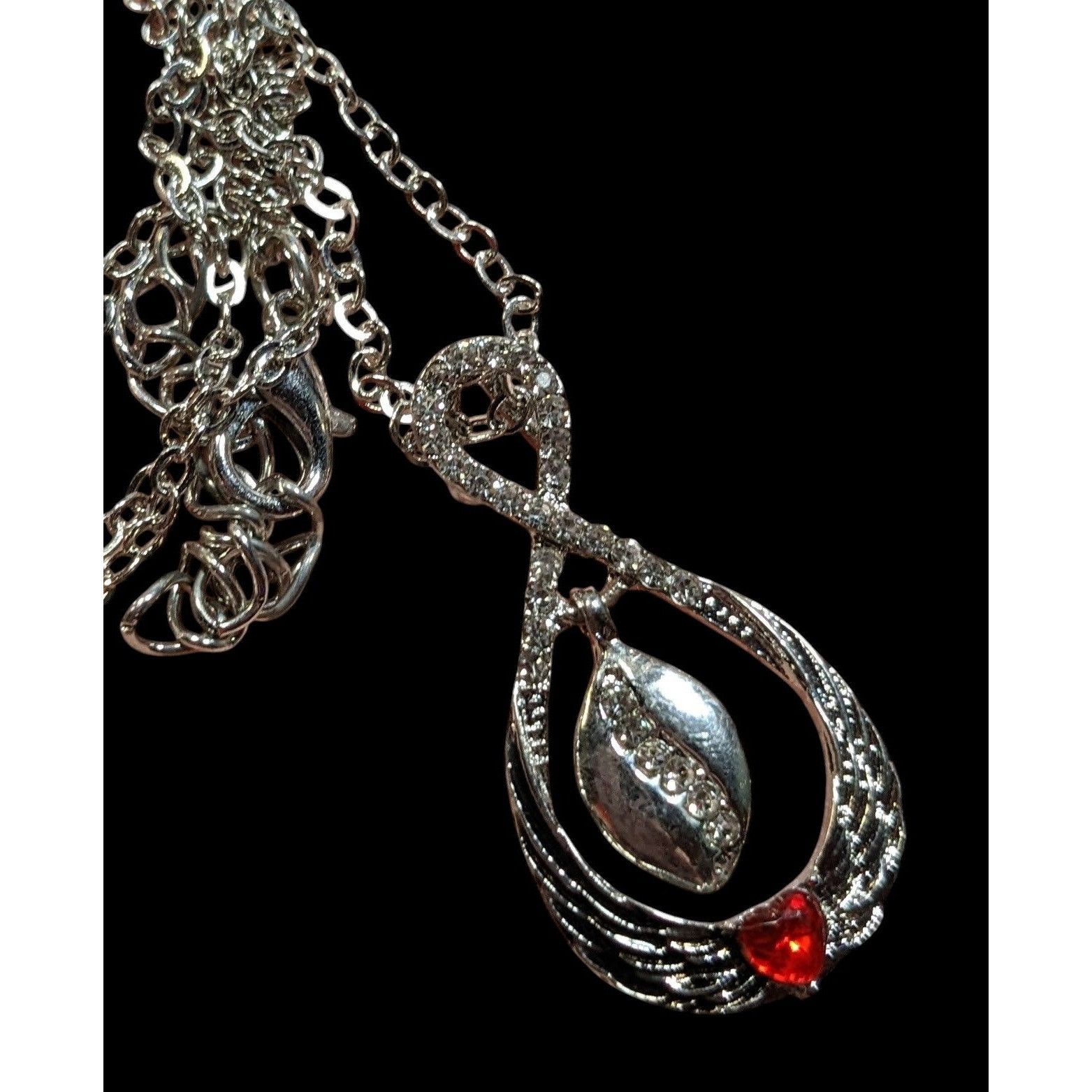 Other Heart And Wing Silver Tone Pendant Necklace With Clear And R Size ONE SIZE - 3 Thumbnail