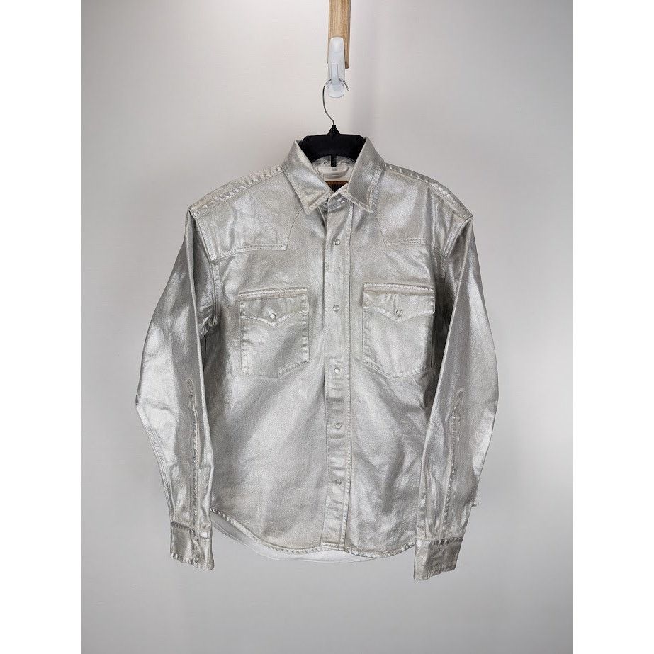 VTMNTS o1rshd1 Metallic Denim Shirt in Metallic Silver Size US M / EU 48-50 / 2 - 2 Thumbnail