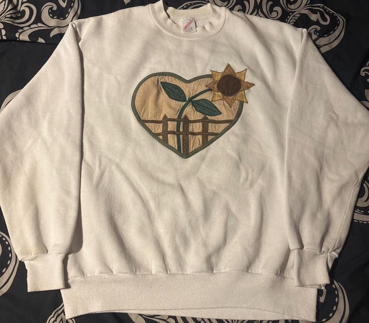 Jerzees Early 90's White Sunflower Sweater Size US M / EU 48-50 / 2 - 1 Thumbnail