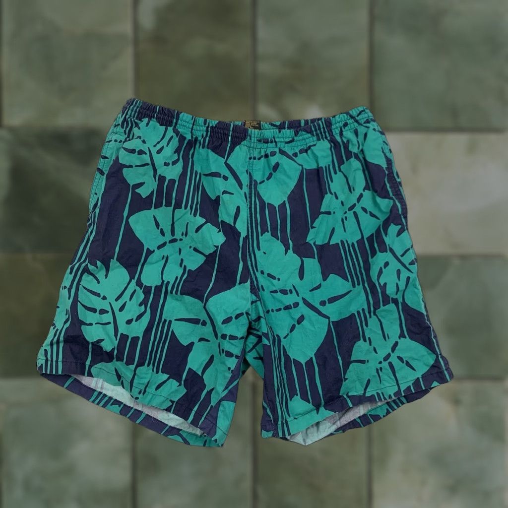 Eddie Bauer VINTAGE Eddie Bauer Swim Trunks Men L Teal Blue Hawaiian Floral Swimsuit Trunks Size US 33 - 1 Thumbnail