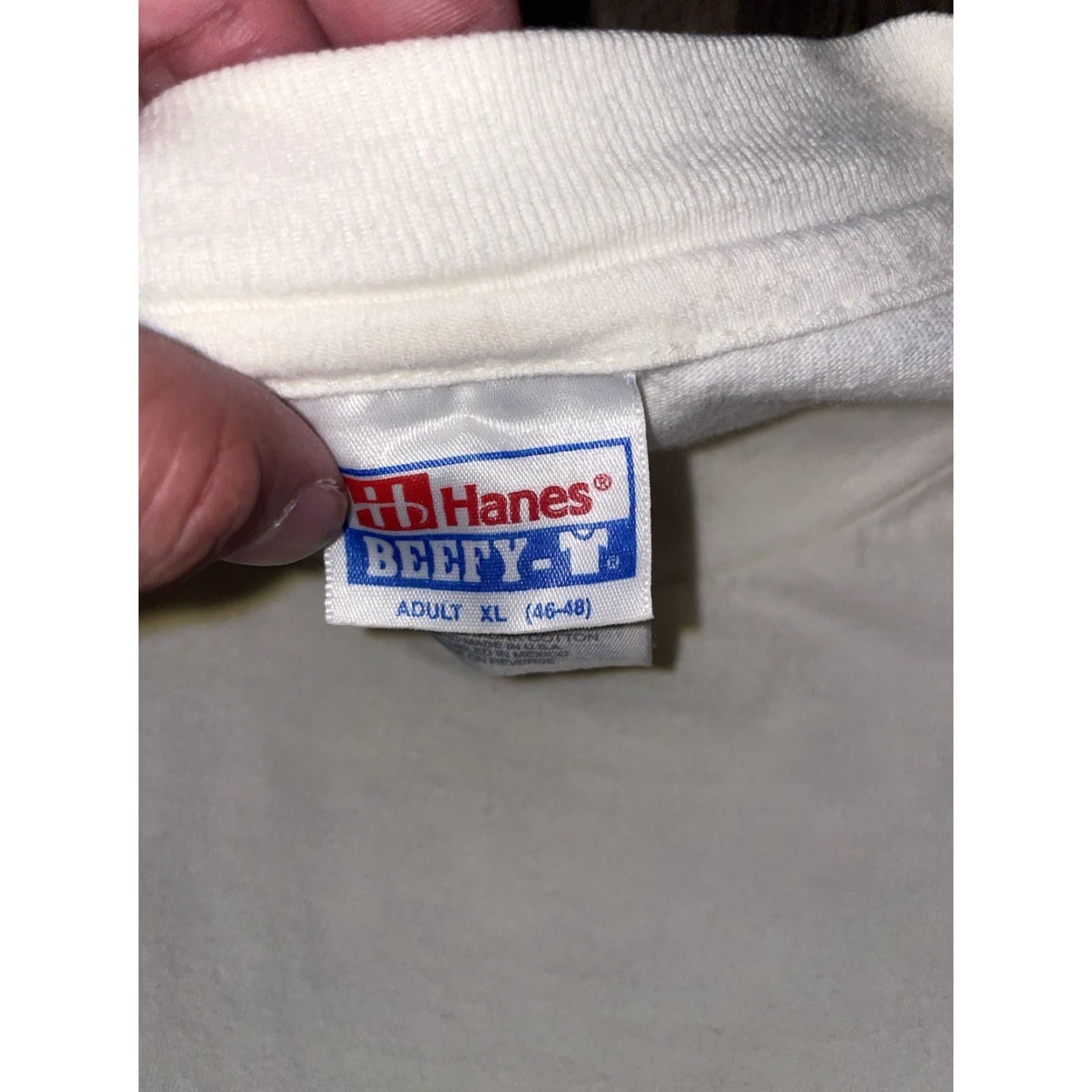 VINTAGE Hanes Beefy-T T-Shirt White XL Mens Mayan Calandra Stitch 90s