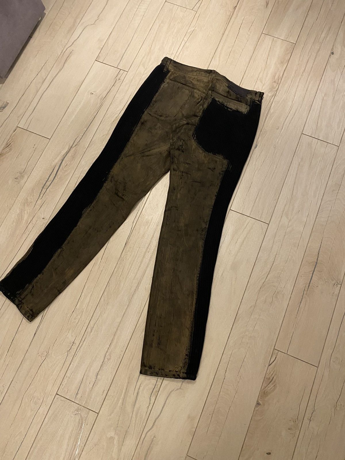 John Galliano DS! Galliano Handpainted Brown Denim Biker Pants Size US 34 / EU 50 - 8 Thumbnail